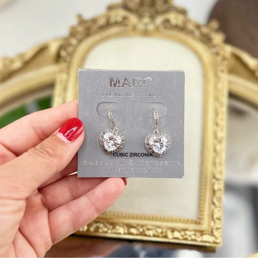 MARC Sterling Silver Swarovski Marcasite Heart Earrings